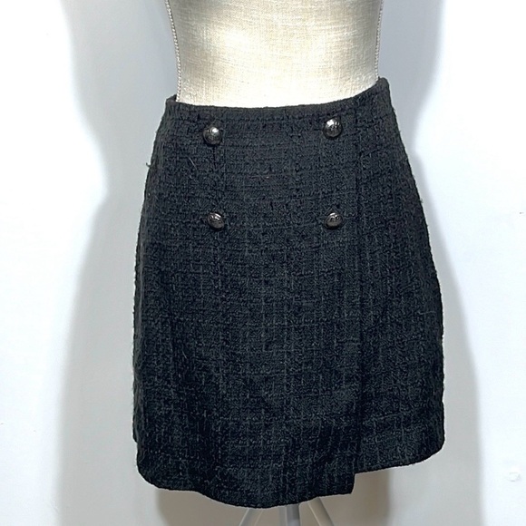 LOFT Women's Size 4 Black Textured Lined Faux Wrap Tweed Skirt - Picture 7 of 7
